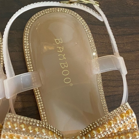 BAMBOO Rose Gold/ Nude Pearl Bow Sparkle Jelly Thong Sandal size 10 - Picture 3 of 8